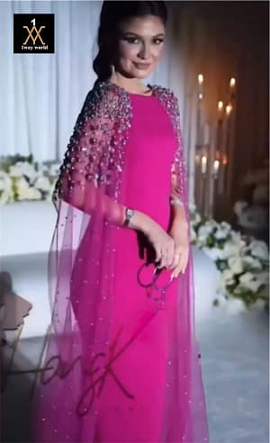 فستان سهرة ملكي بشيفون منسدل على الأكمام