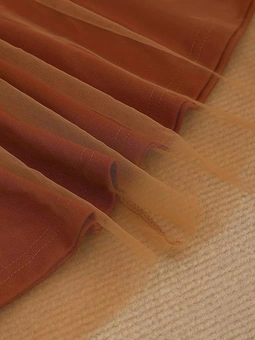 فستان بياقة دائرية وأكمام طويلة مكشكشة وتصميم شبكي مطرز بنقشة زهور واسع ومريح بق فستان بياقة دائرية وأكمام طويلة مكشكشة وتصميم شبكي مطرز بنقشة زهور واسع ومريح بق