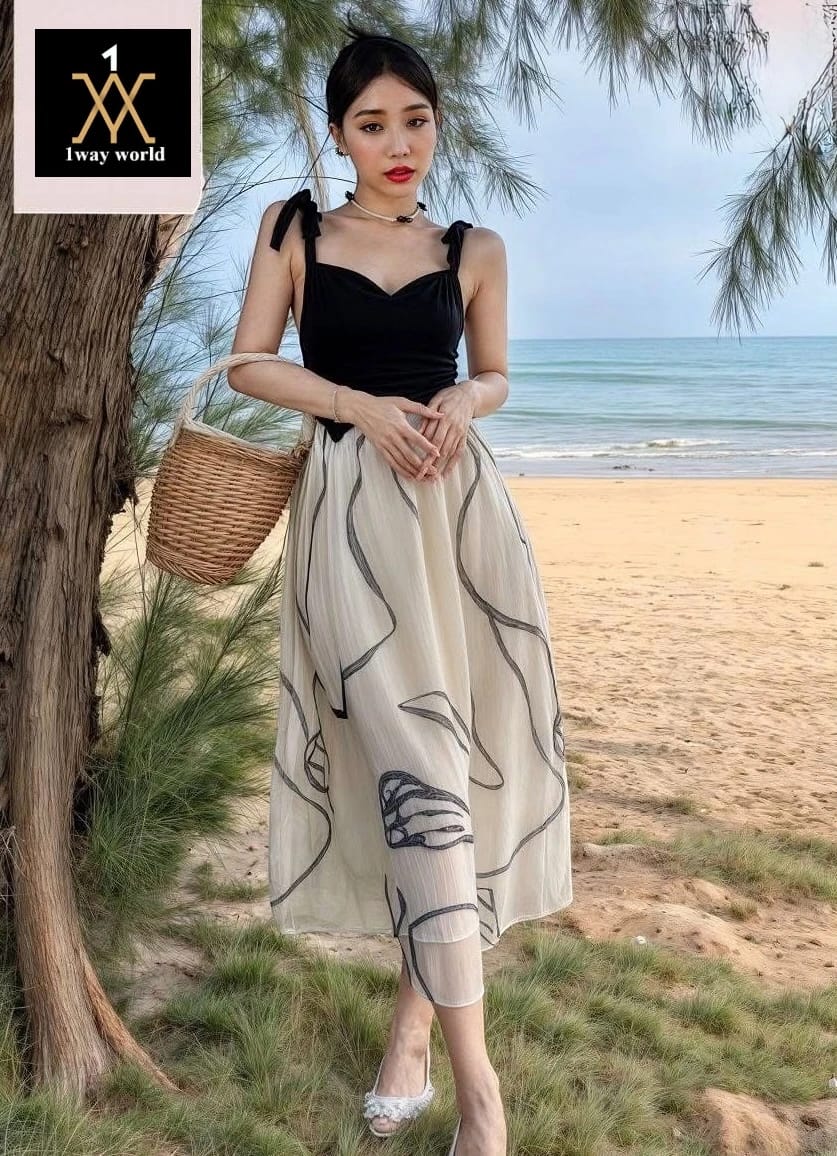 2025-09-13-68c5a1f780e63 فستان بربطة كتف وقماش مرن بنقوش تجريدية - الصورة 2